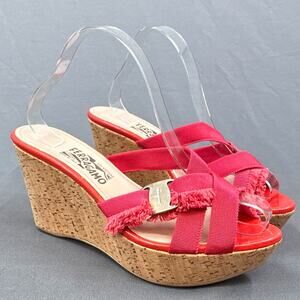 Salvatore Ferragamo Shoes 10 B Coral Pink Sandal M Cork Wedge Beach Travel Slide